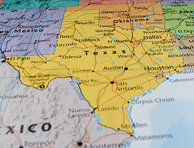 Map showing Texas and surrounding states